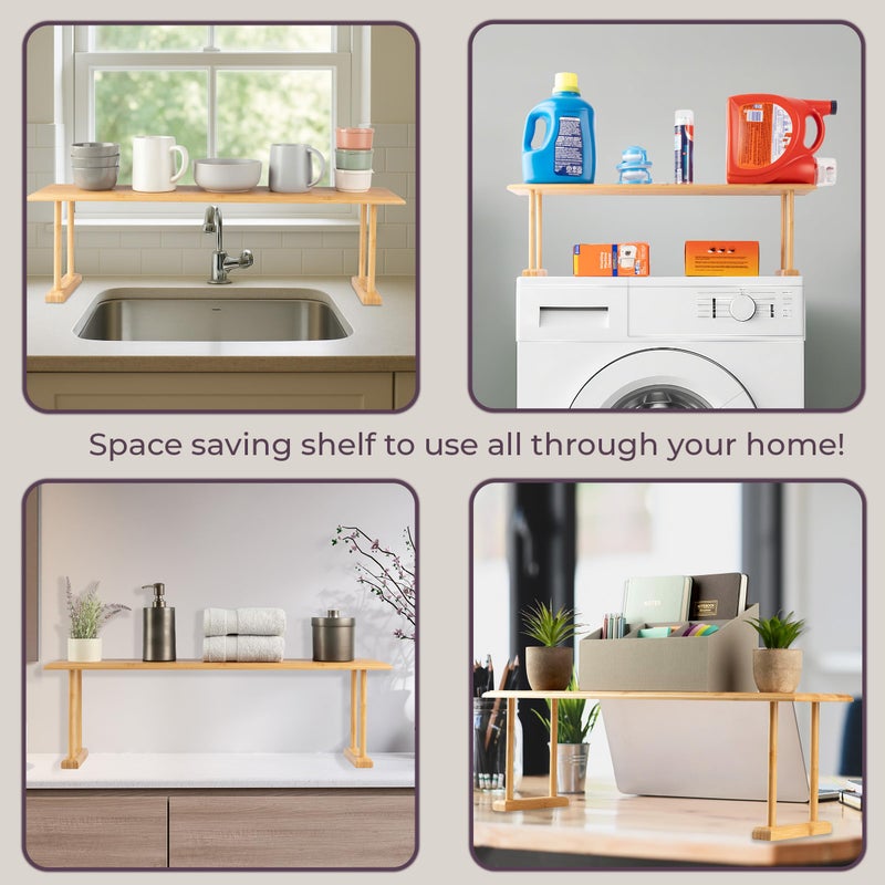 Lavish Home Bamboo Sink Shelf - Countertop Organizer Kitchen, Bathroom, Bedroom, Office - Space-Saving Storage for Soap, Sponges, and Cleaners by Lavish Home - Image 3